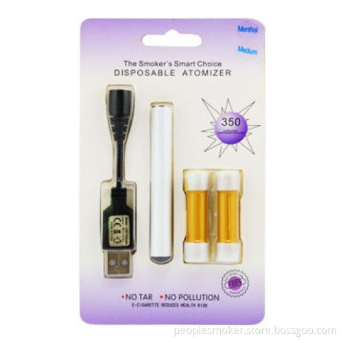 Disposable Electronic Cigarette, 2pcs Cartomizers, 1pc Battery, 1pc USB Charger and Blister Pack